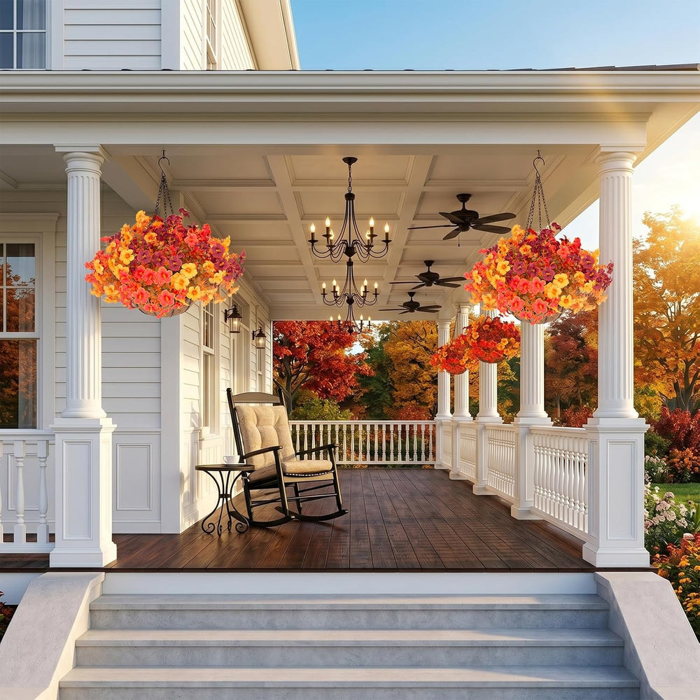 Daynight 2 Set Artificial Fall Hanging Basket with 24 Pcs Petunias Outdoor