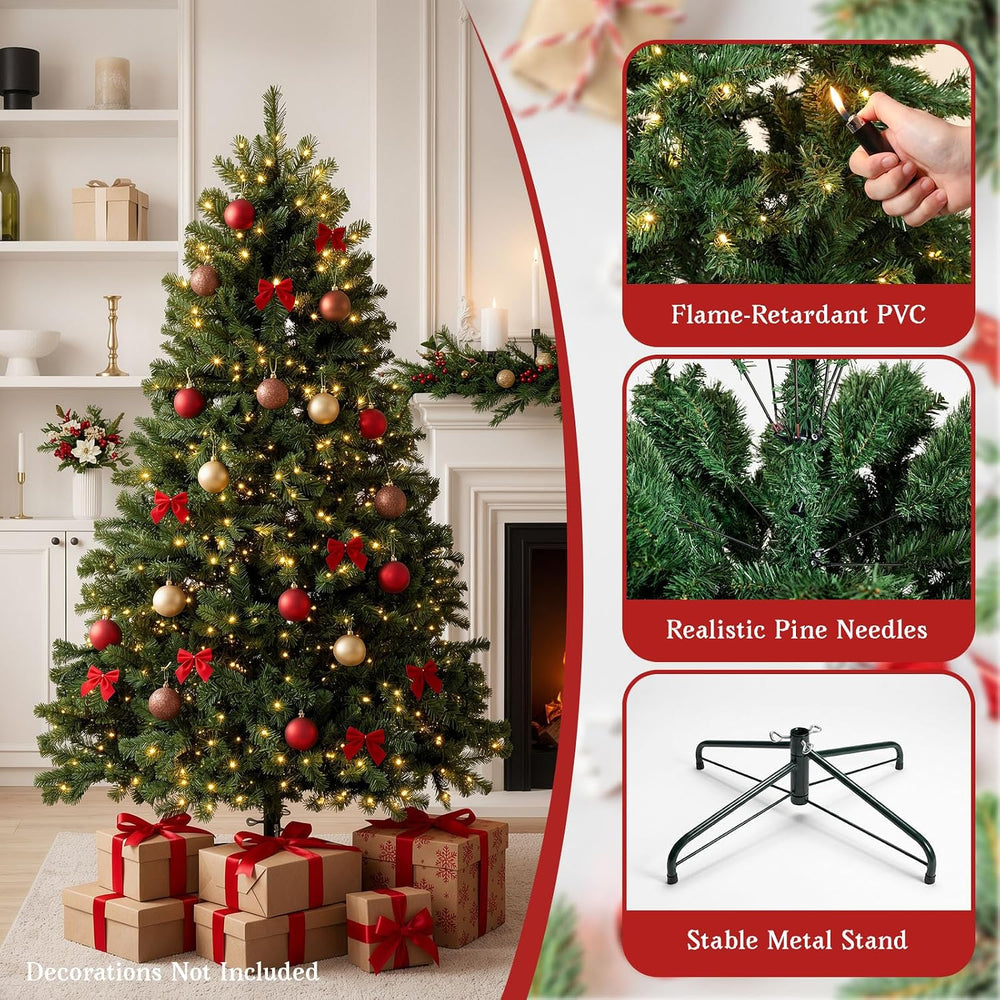 6FT Pre-Lit Artificial Christmas Tree, 300 LED Lights, 900 PVC Branch Tips