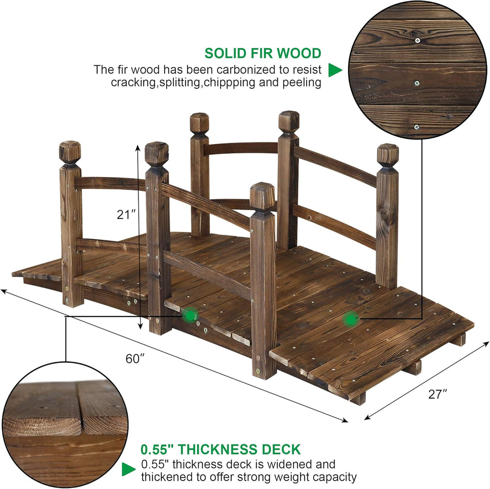 5FT Wooden Garden Bridge Arch Stained Finish Footbridge Decorative Backyard B...