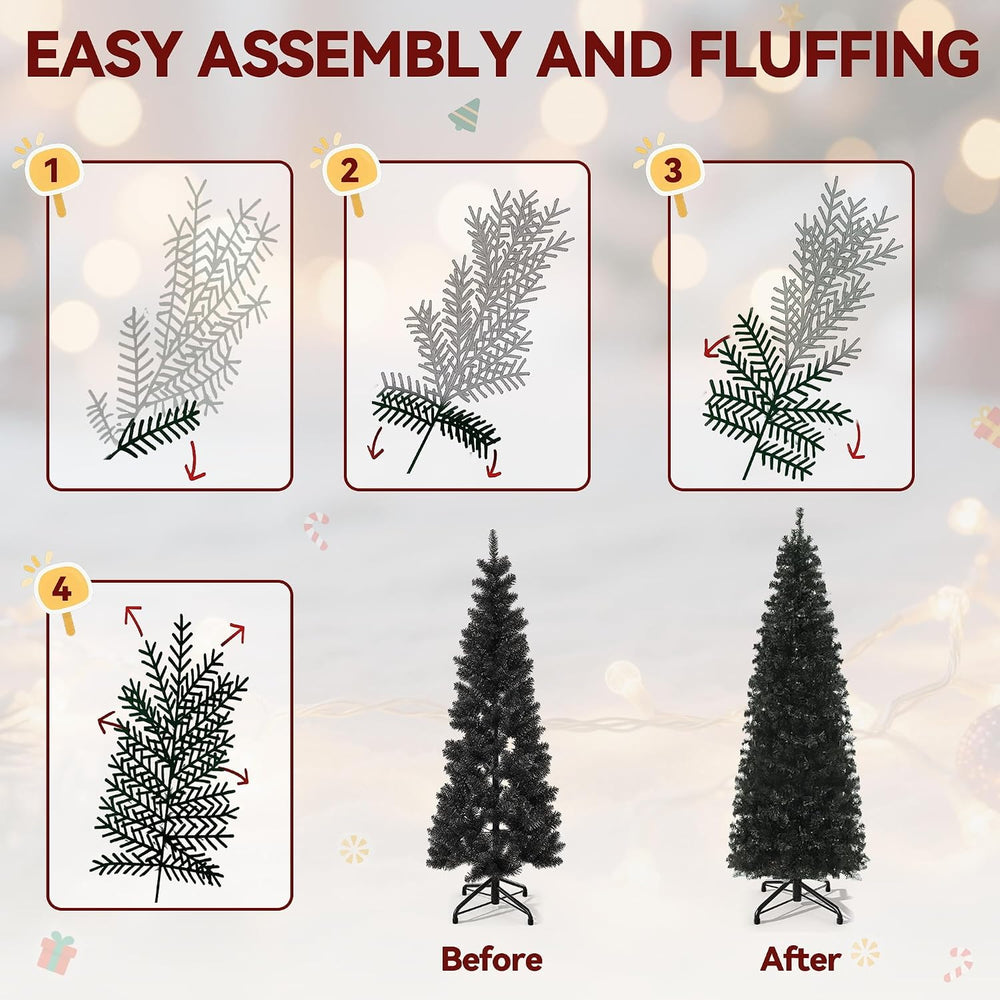 DWVO 7.5FT Pre-Lit Blck Pencil Christmas Tree with 350 Dual-Color LEDs