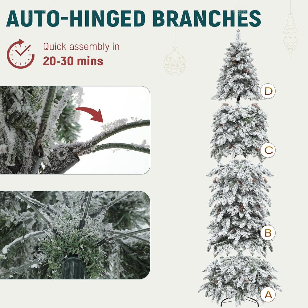 YITAHOME 9ft Prelit Flocked Drooping Pencil Christmas Tree with Pine Cone