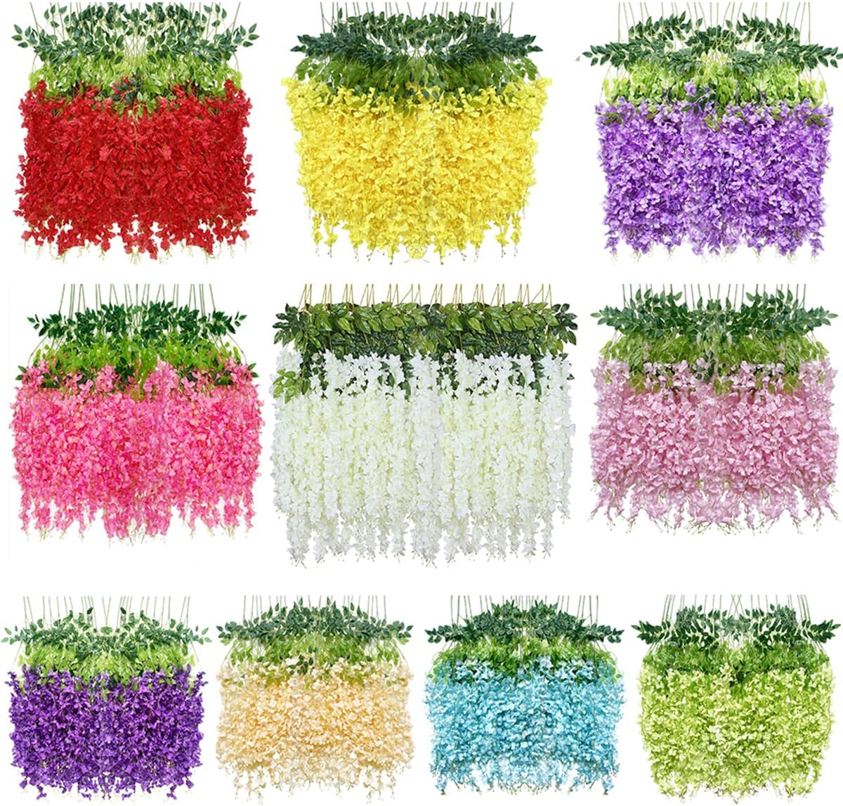 Artificial Wisteria Hanging Flowers Fake Wisteria Flower Garland Silk Vines Rattan Decor for Home Wedding Arch Wall Garden Greenery Bedroom Outdoor Office Party Decoration (36, Red)