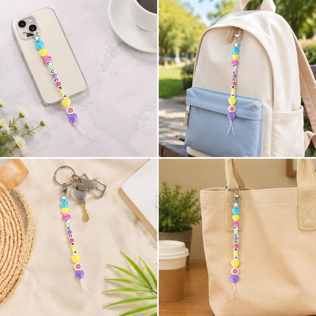 watinc diy bead keychain kit, macaron letter beads showing dimensions