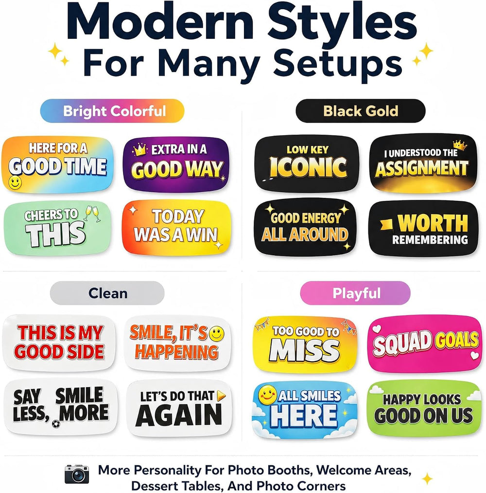 64 Designs Funny Photo Booth Props, 32 Double Sided PVC Signs