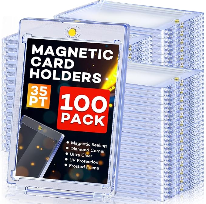 100ct Magnetic Card Holders, Magnetic 35pt One Touch Card Holders, U-V Protection Hard Plastic Display Case for Trading, Sports, Baseball, Football, Game Cards