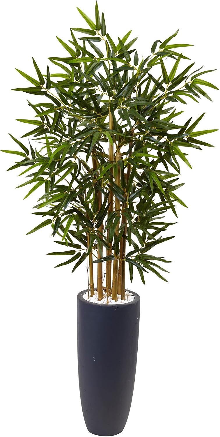 Nearly Natural 4ft. Bamboo Artificial Tree in Gray Cylinder Planter
