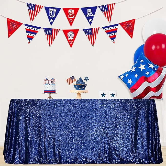 SquarePie Sequin Tablecloth 60 x 120 Inch Navy Blue Sparkly Table Linen for Wedding Party