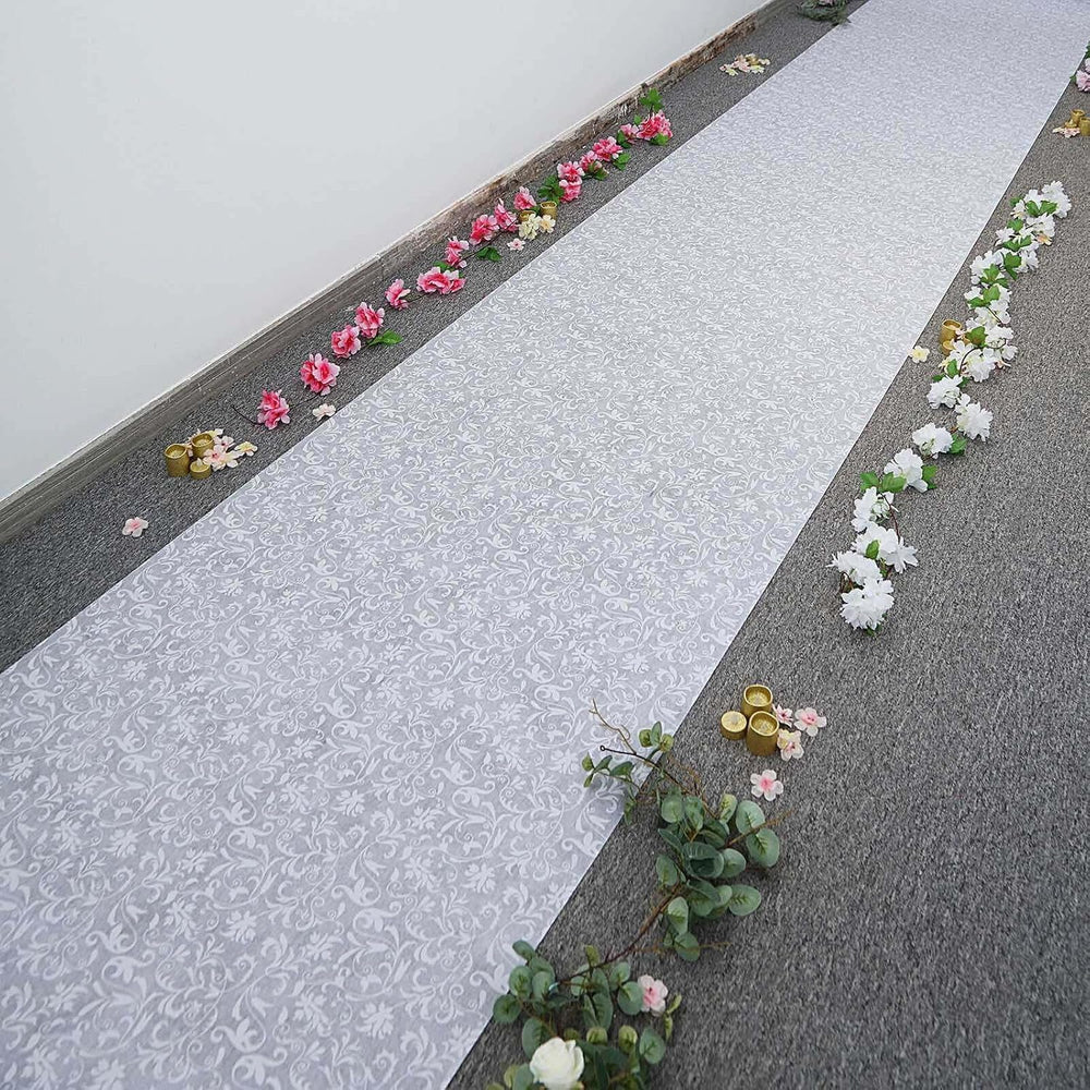 Efavormart 3ft x 100ft White Floral Lace Aisle Runner, Long Decorative Lace C...