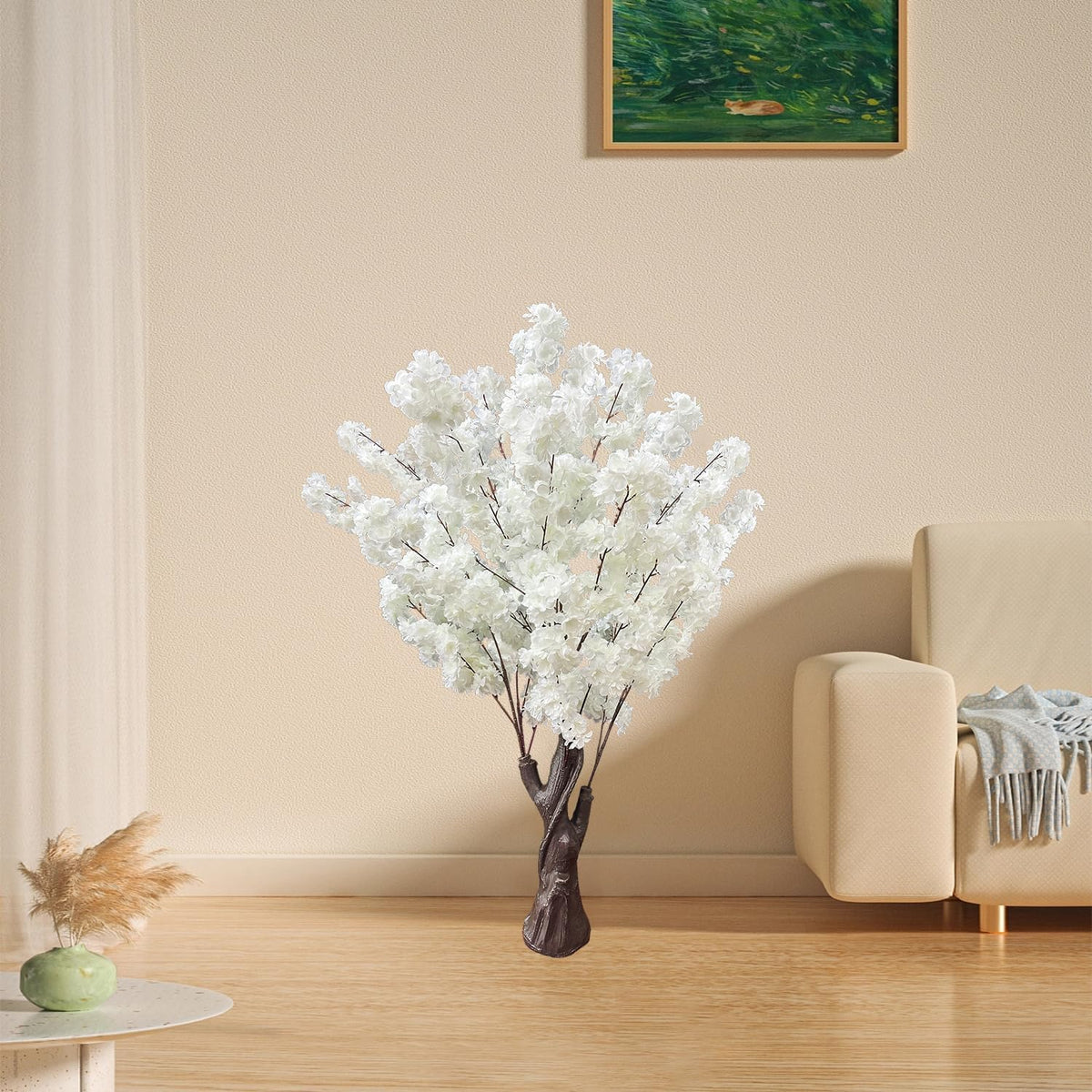 artificial cherry blossom tree, 4.3ft white faux cherry showing dimensions
