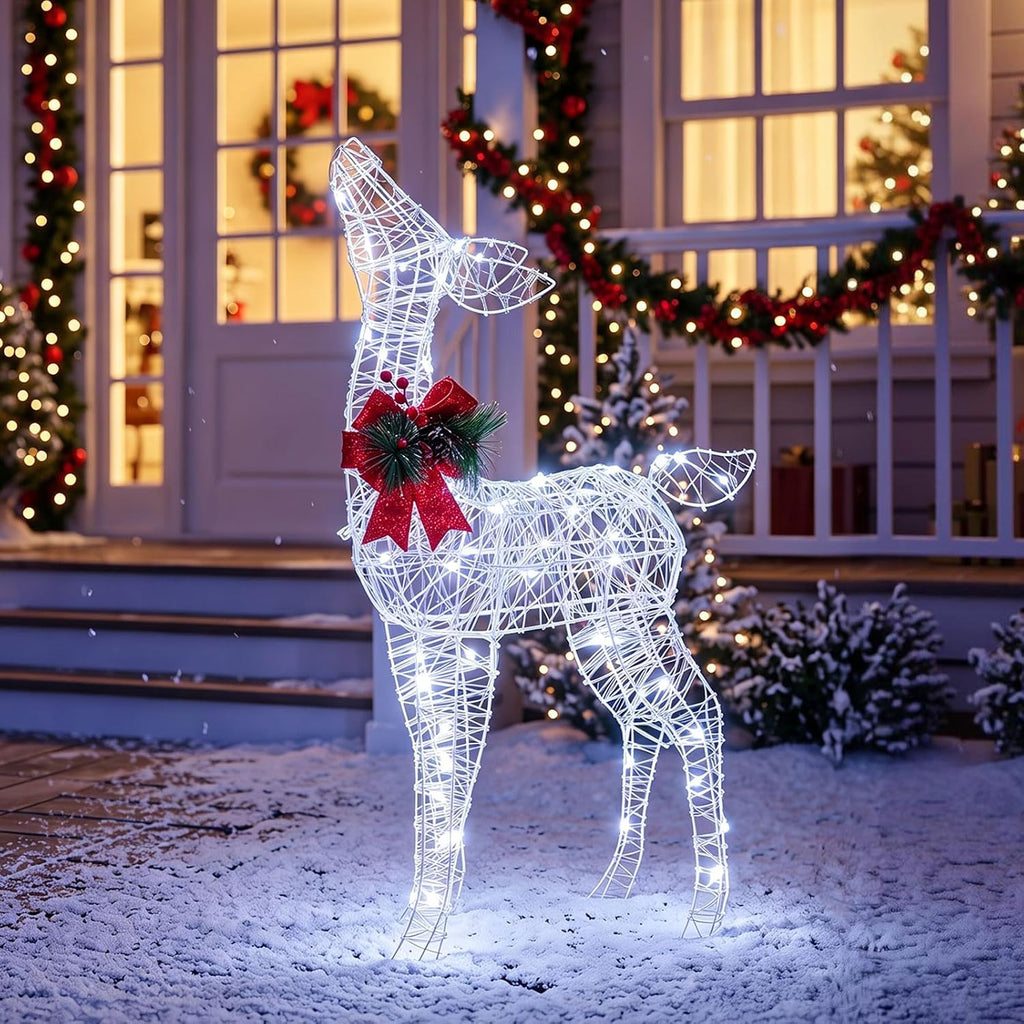 Tangkula Lighted Christmas Reindeer, Outdoor 3D Standing Deer Decorations