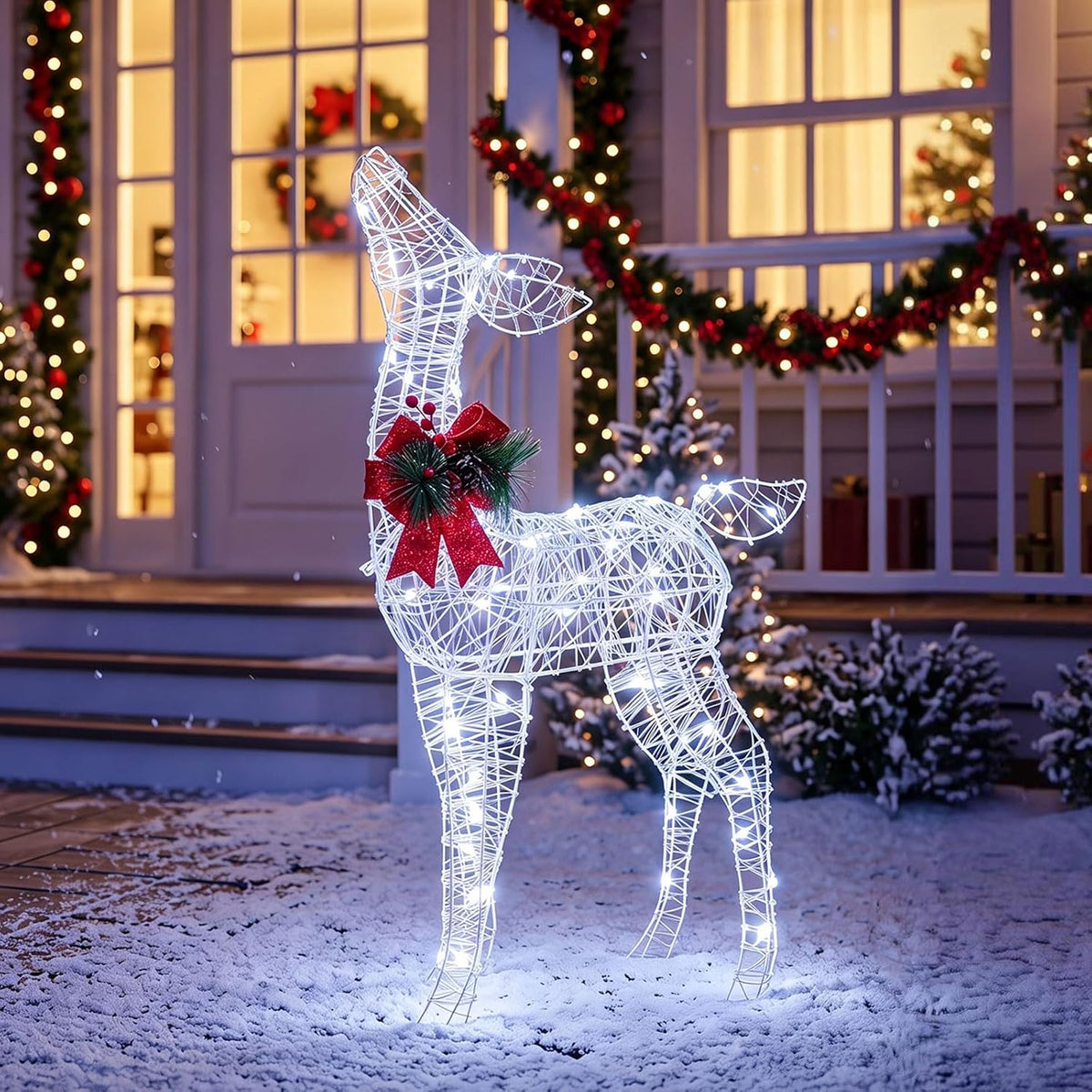 Tangkula Lighted Christmas Reindeer, Outdoor 3D Standing Deer Decorations