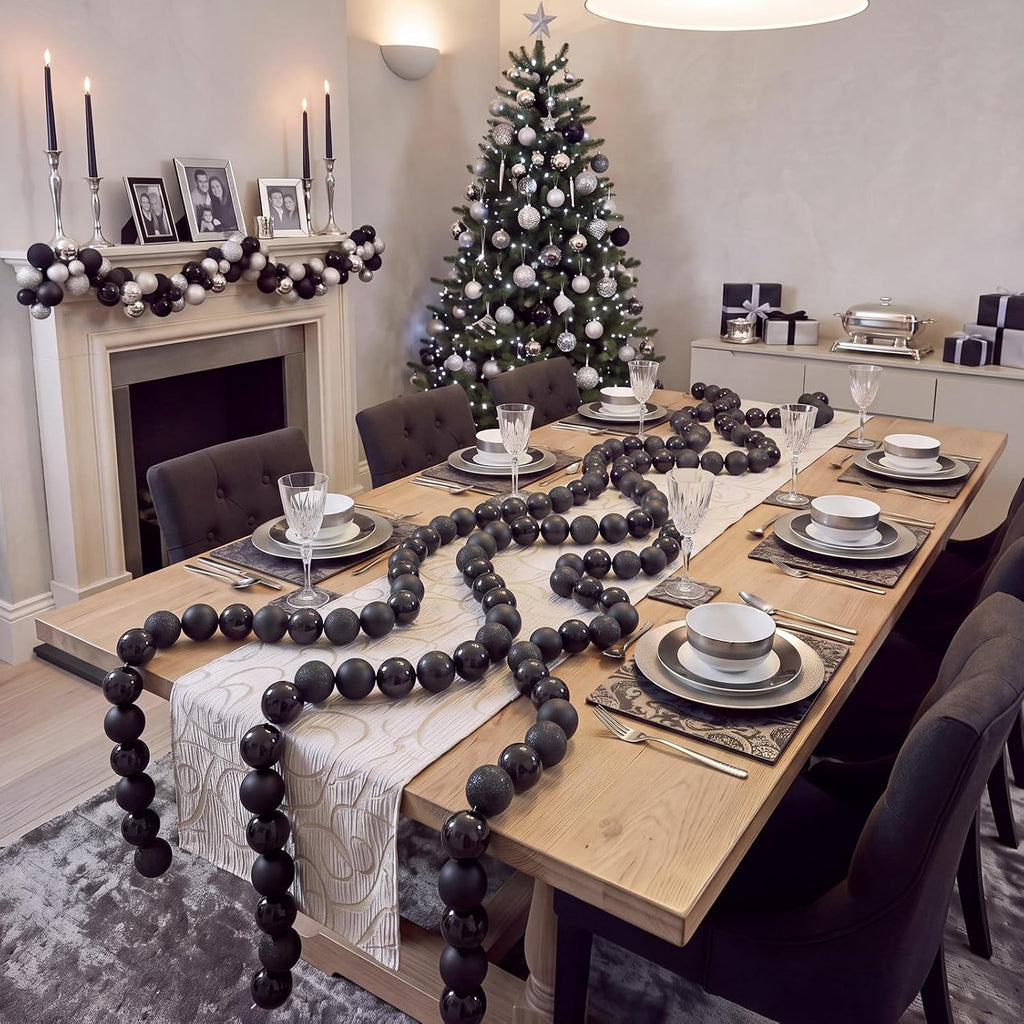 Jenaai 3 Pcs 6 ft Black Christmas Ball Garlands Matte Glitter, 2'' Ball