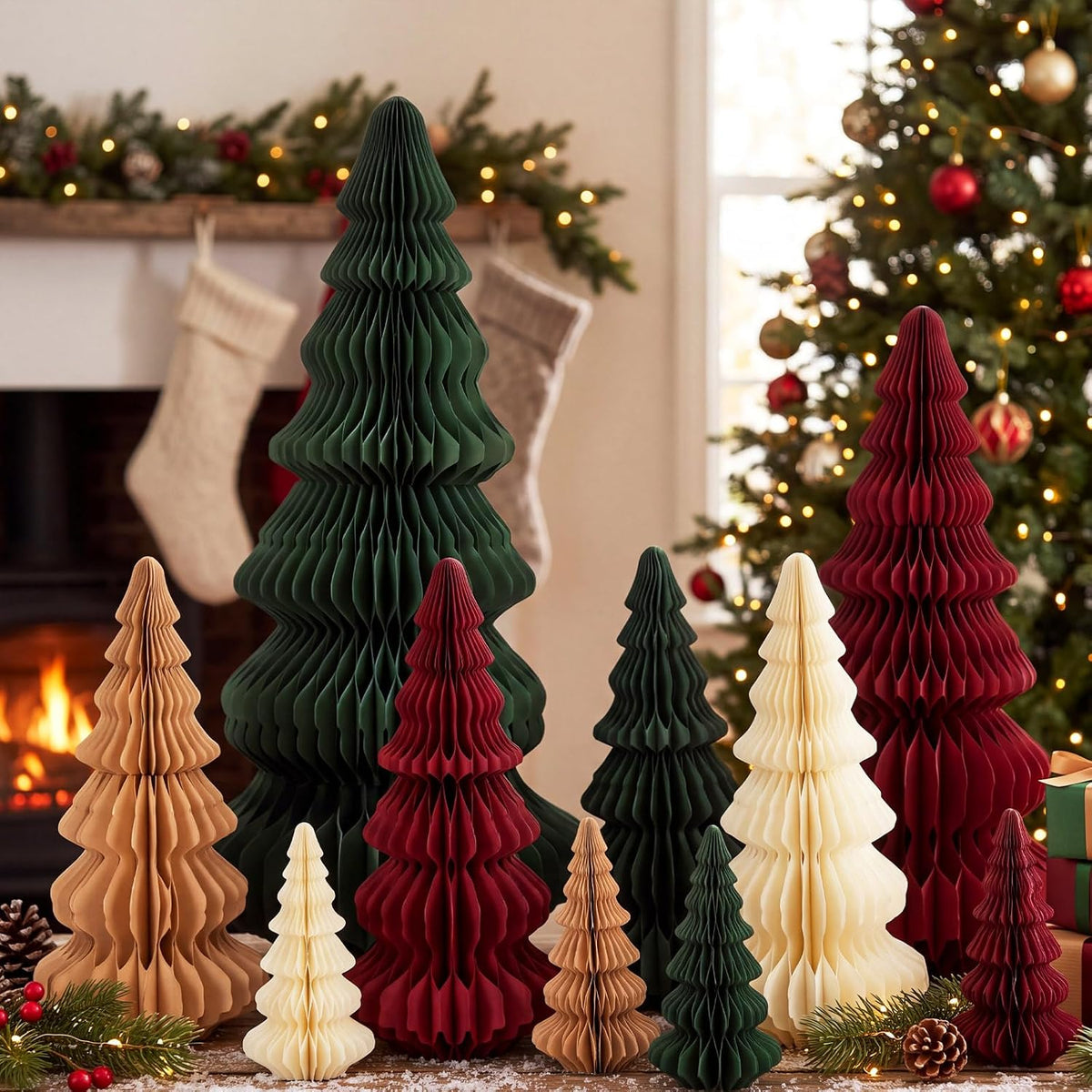 fullhawl 10 pcs honeycomb paper christmas tree, classic, close-up detail