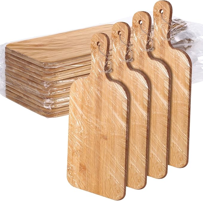 Patelai 12 Packs Wooden Cutting Board Set with Handles Large Kitchen Serving Plain Chopping Board Bulk Gifts for Mom for Vegetables Meat Pizza Cheese Fruit Bread(Bamboo,15 x 7 Inch)