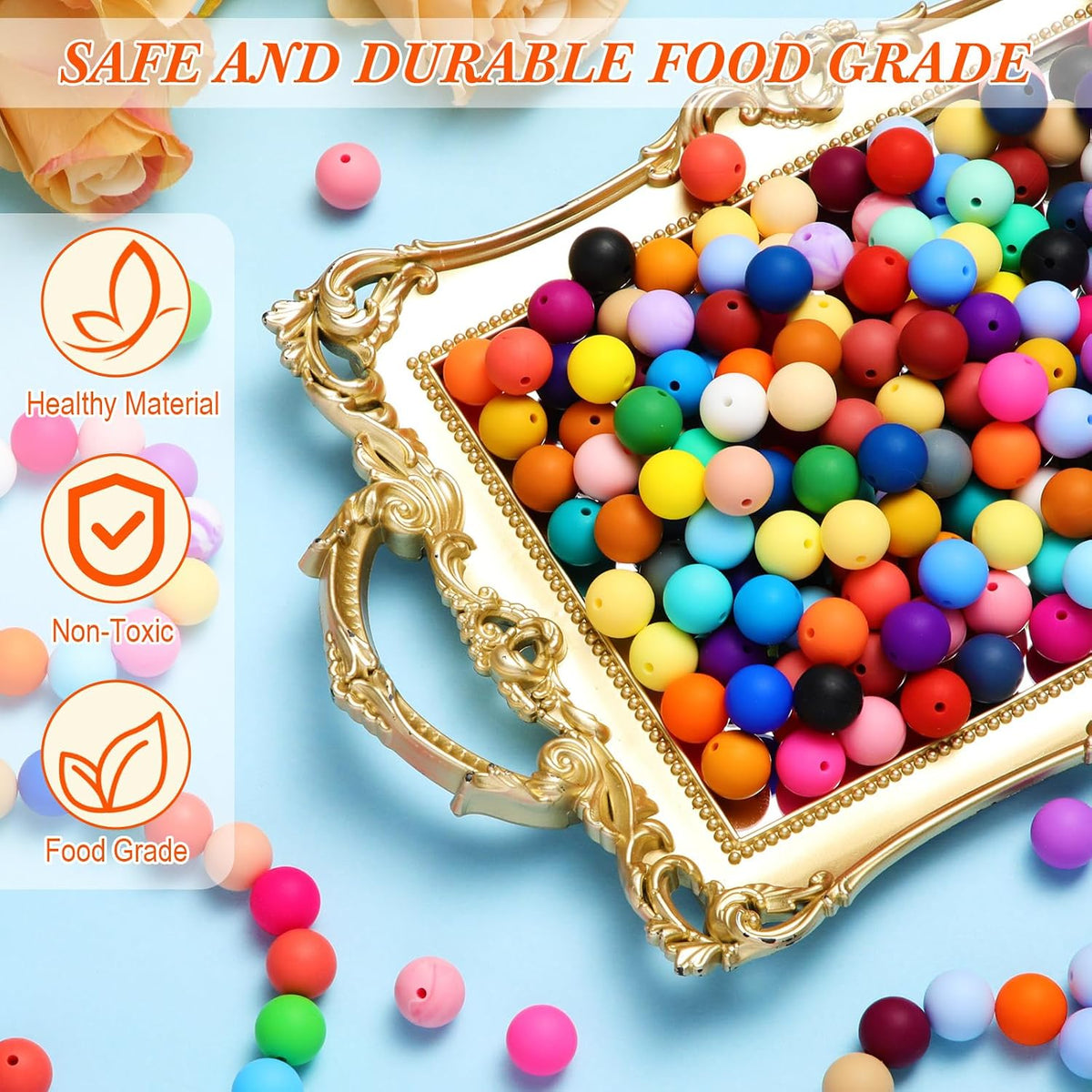 hotop 1200 pcs round silicone beads bulk for, close-up detail