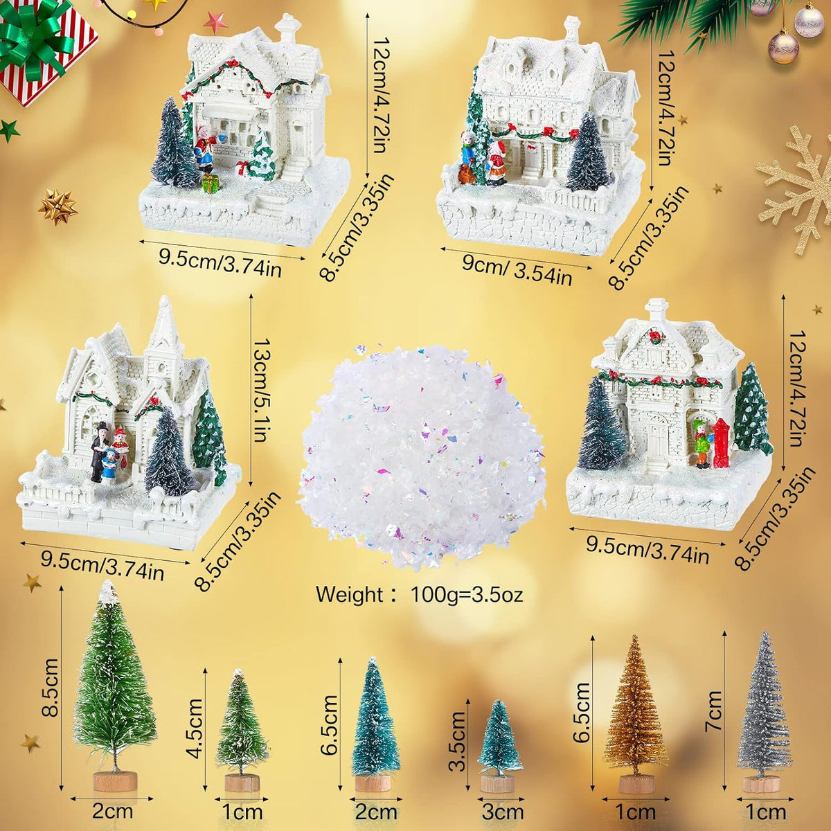 tuanse 15 pcs christmas village set, 4 led, close-up detail
