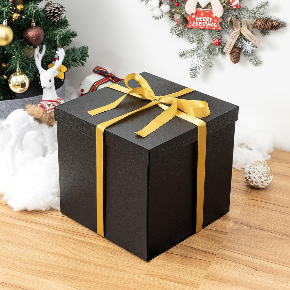 Mefleet 2 Pack Large Gift Box with Lid for Presents 12x12x12 Inches Black