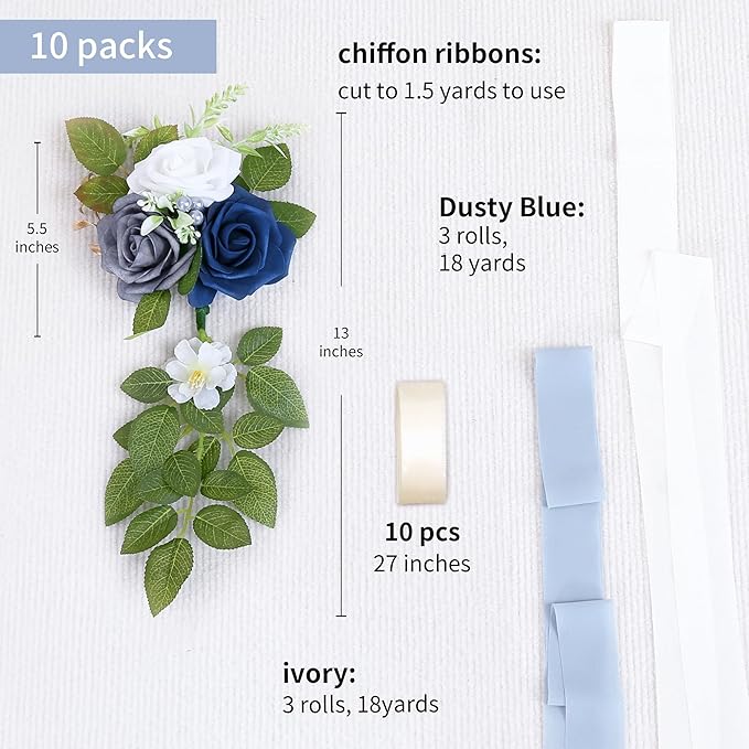 10 Wedding Aisle Decorations for Ceremony - Blue Chair Flowers for Aisle Decor and Church Pew Decorations