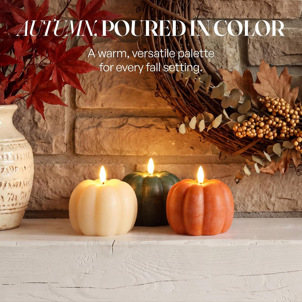 Fall Decor, Fall Decorations for Home, Flameless Pumpkin Candles, Set of 3