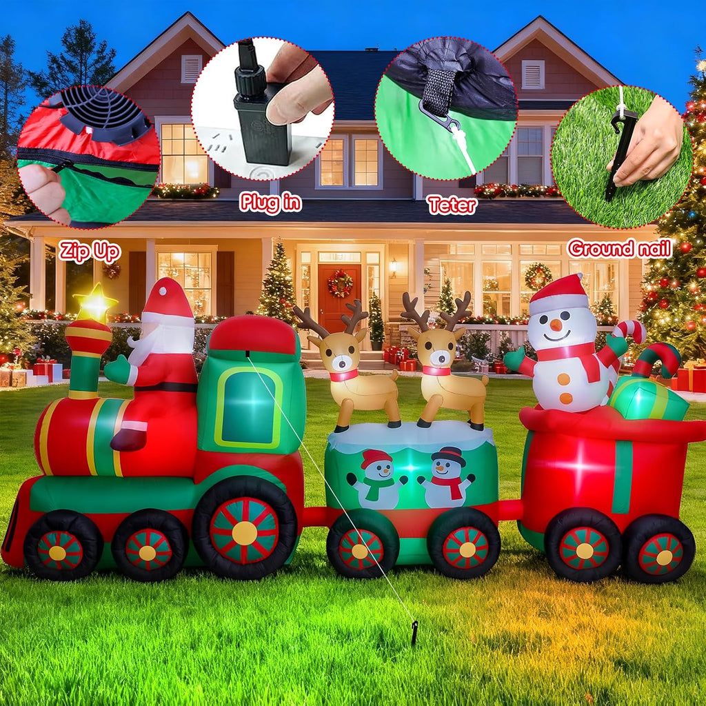 thuodo 11 ft long christmas inflatables train with, side view