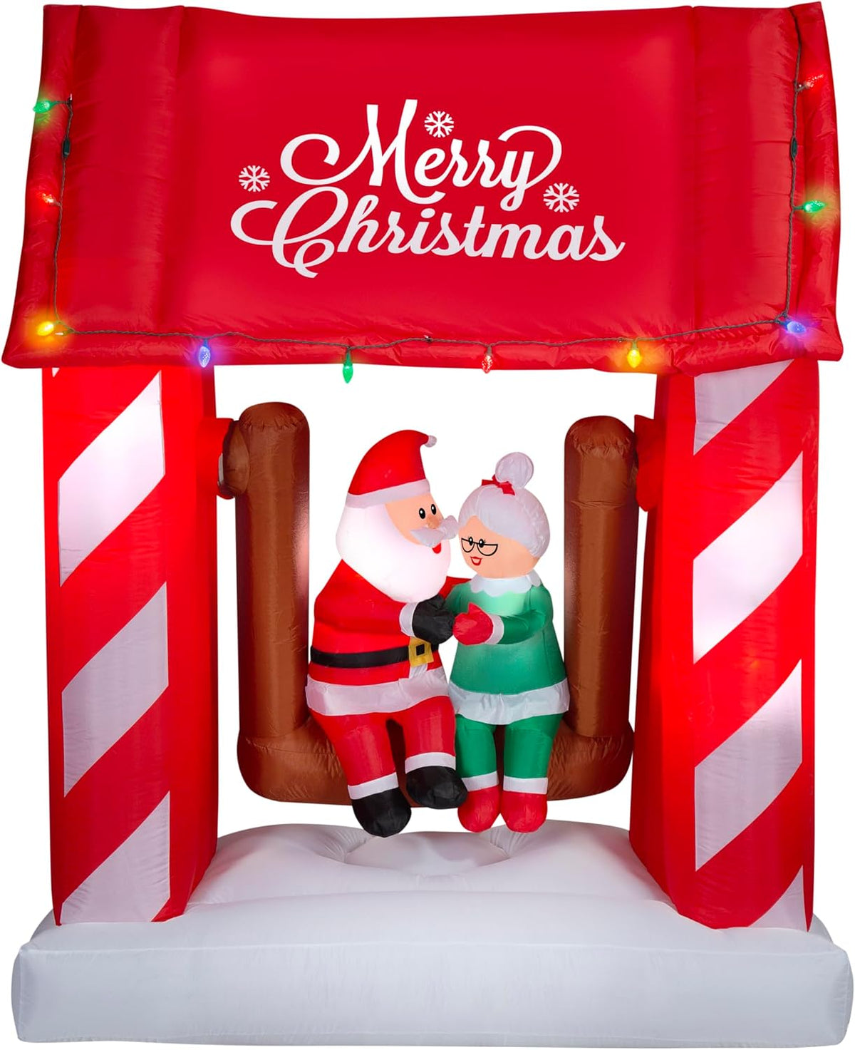 Gemmy Animated Christmas Inflatable Mr. and Mrs. Claus on Swing, 7 ft Tall, Multi