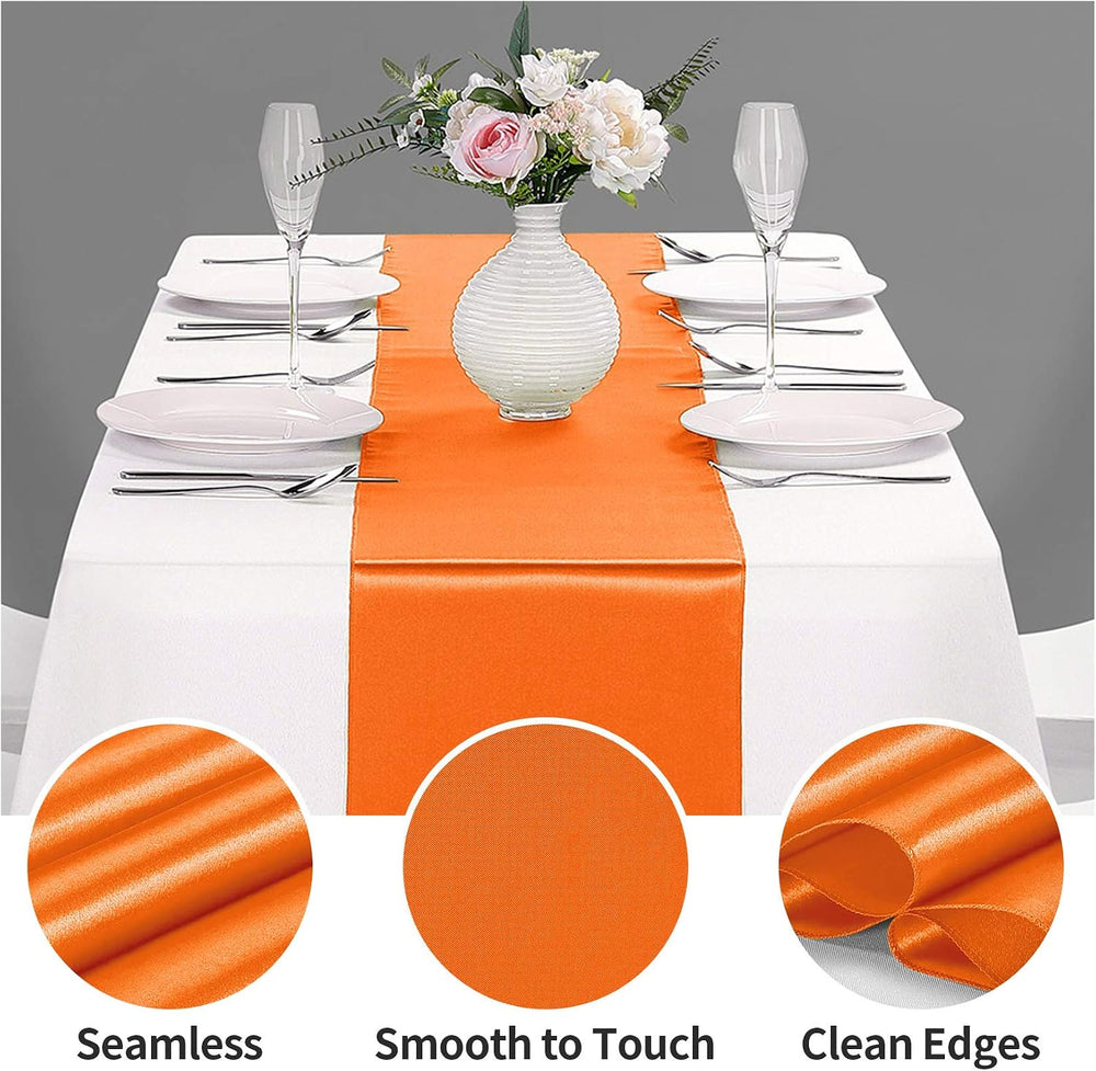 15-Pack Satin Table Runner Orange 12 x 108 inches Long, Table Runners for Wed...