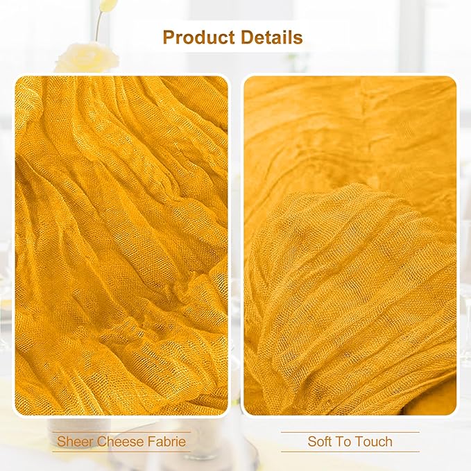 6 Pack Gold Cheesecloth Table Runner 35x120 Inch 10Ft Rustic Gauze Cheese Cloth Table Runner Sheer Cheesecloth Table Runners for Wedding Party Bridal Shower Decoration