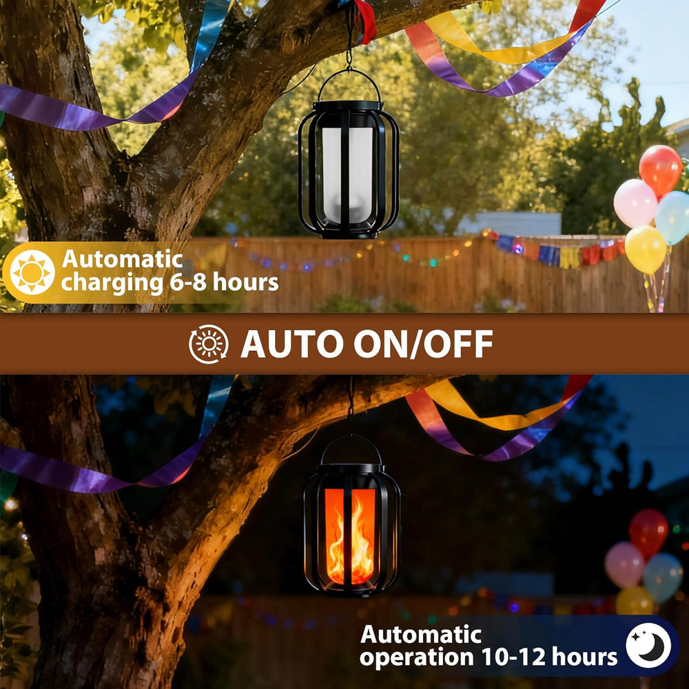 Solar Lanterns Outdoor Lights, 2 Pack Waterproof Flickering Flame Hanging Lig...