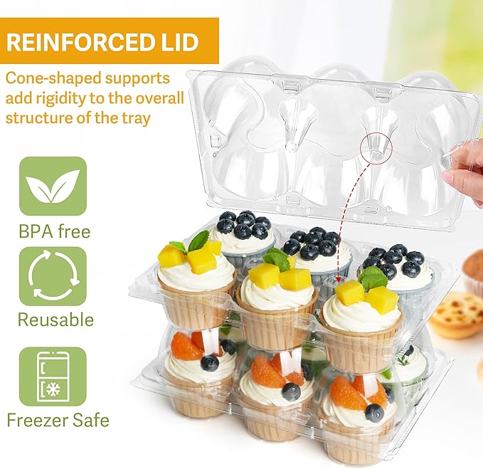 LotFancy Cupcake Containers 6 Count, 40 Sets, Half Dozen Clear Cupcake Boxes, Plastic Muffin Holders with Detachable Tall Dome Lid, Disposable Cupcake Carriers, BPA Free, Standard Size