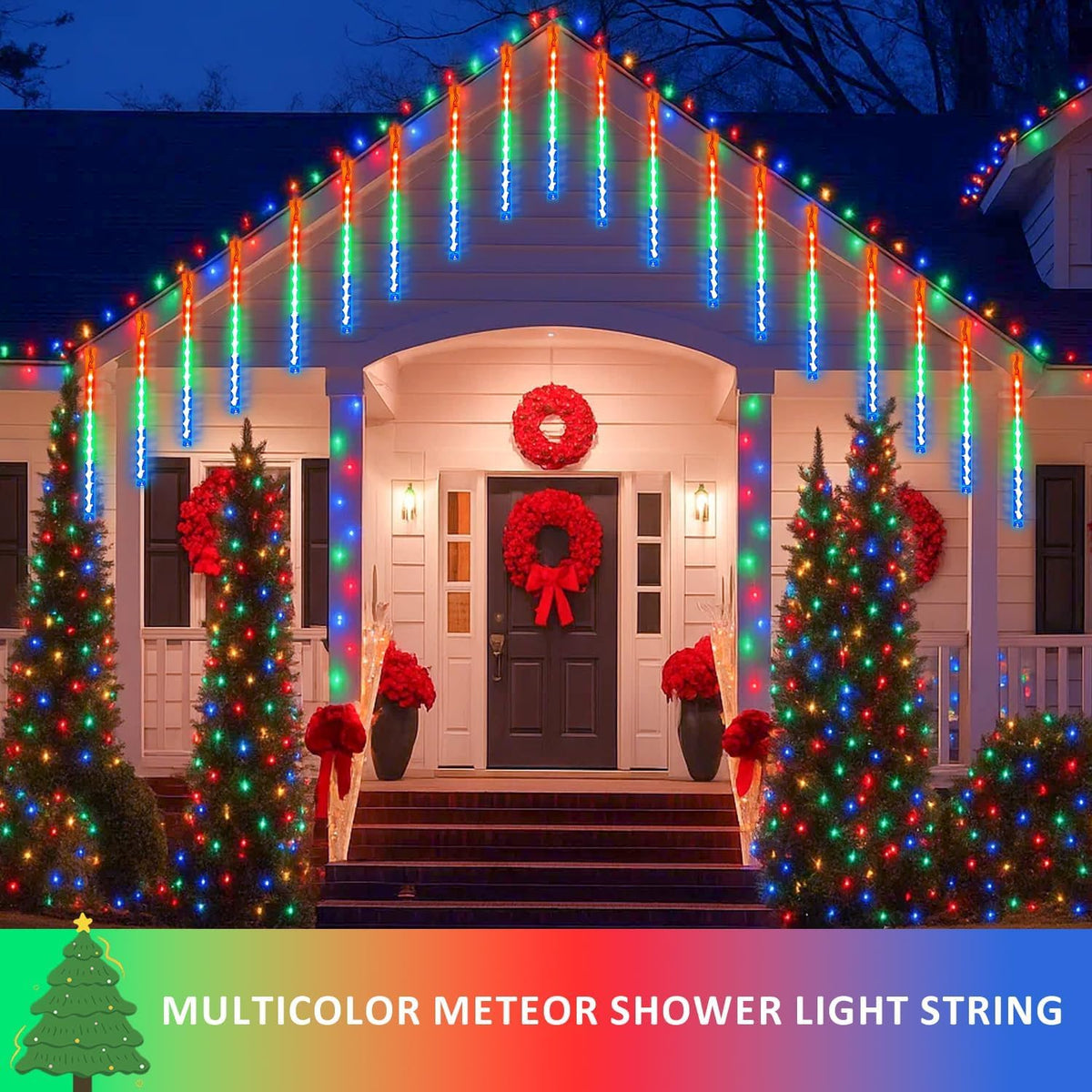 christmas lights outdoor 16 tubes 384 leds meteor, close-up detail