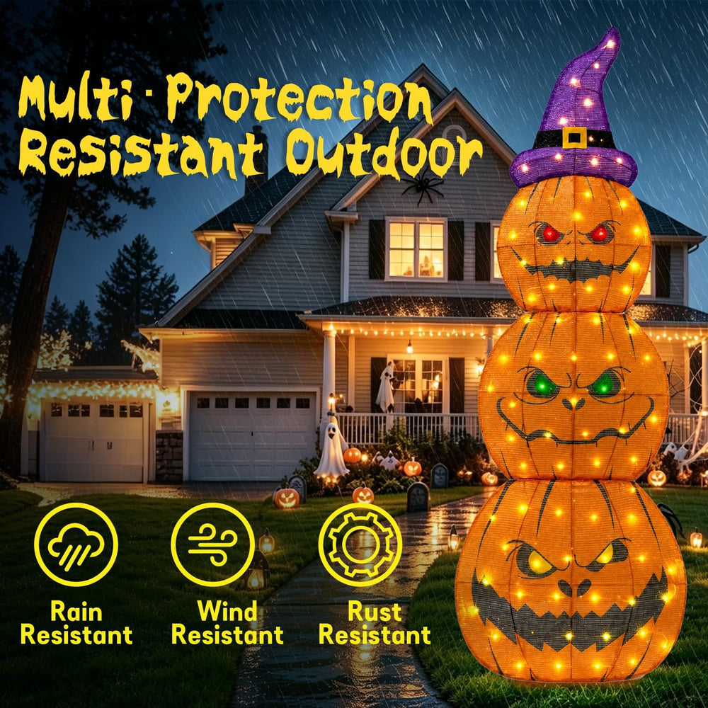 6FT Giant Halloween Decorations Outdoor Light Up Stacked Pumpkin for Porch