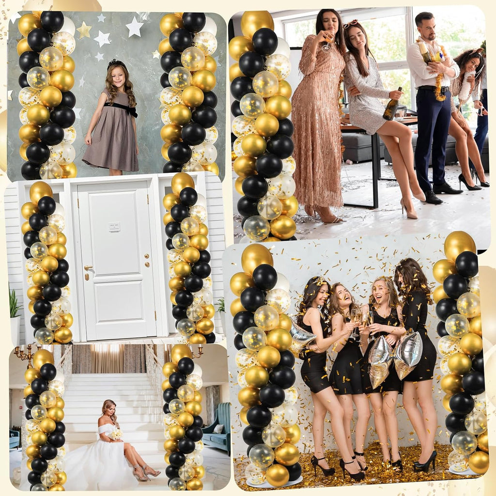 2 Sets Adjustable Balloon Column Stand Kit with Bases（Black & Gold）