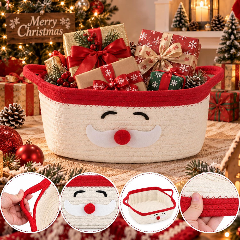 4 Pack Large Christmas Woven Basket Empty with Handle, Xmas Storage Baskets