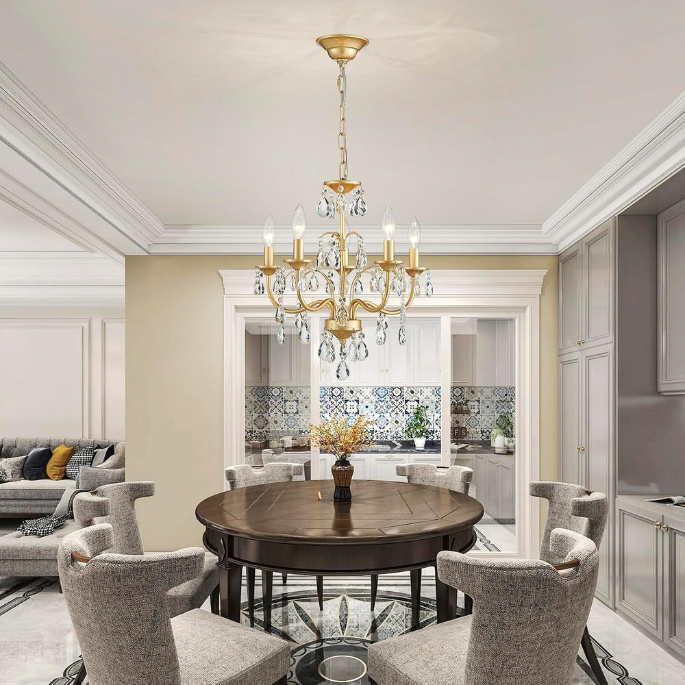 Small Crystal Chandelier, 5-Light Modern Chandeliers for Dining Room Light Fi...