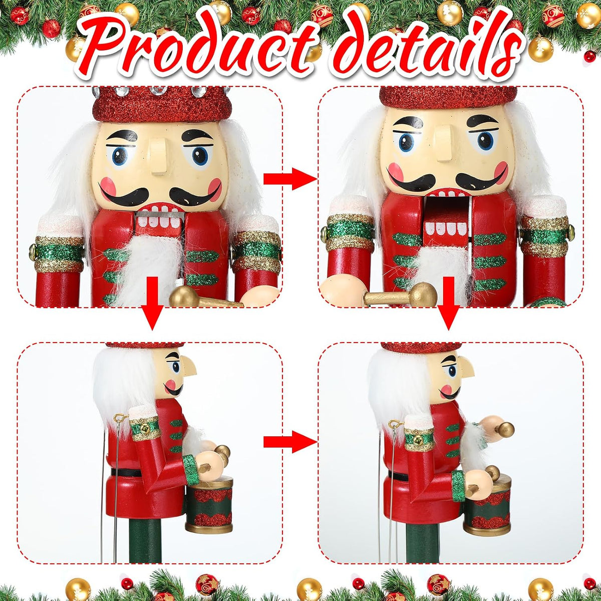 soaoo 3 pcs christmas nutcracker music box wooden, side view