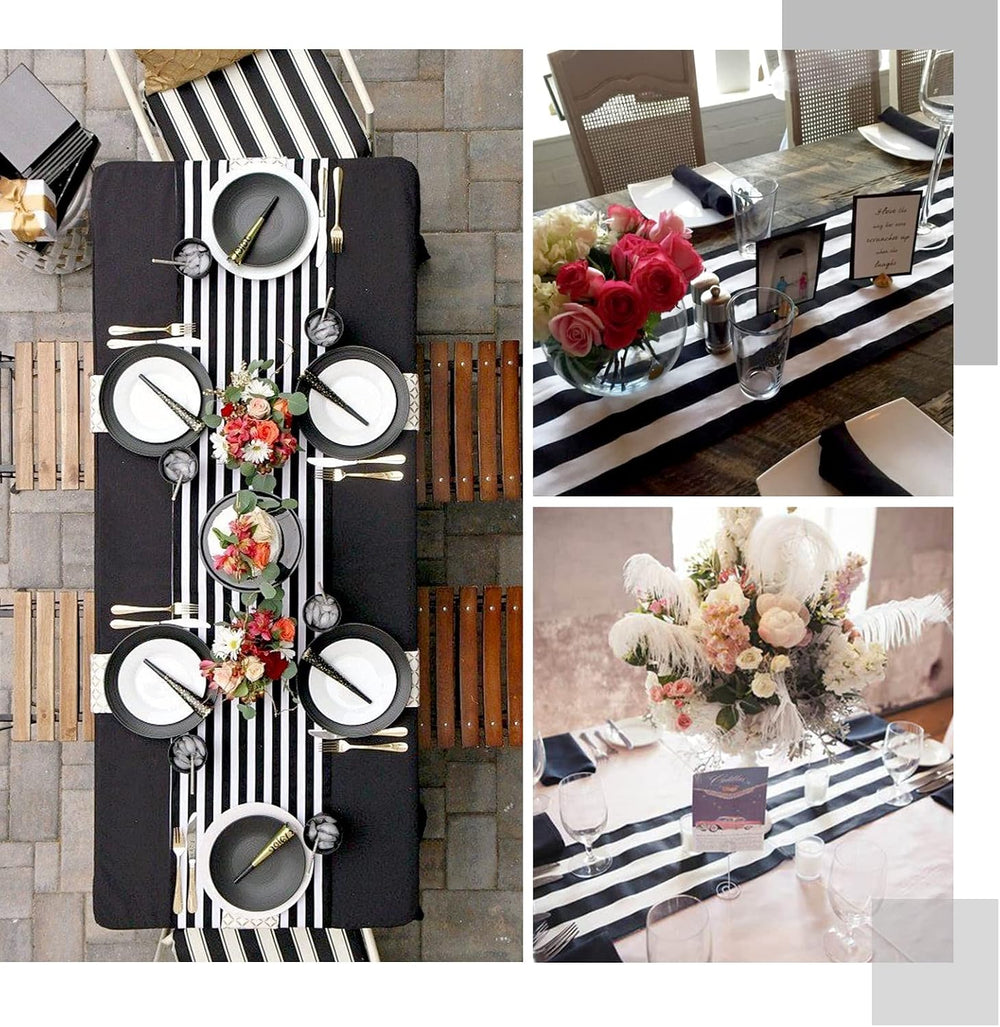 16 Pack Black and White Table Runner 12x72Inch Striped Table Runner