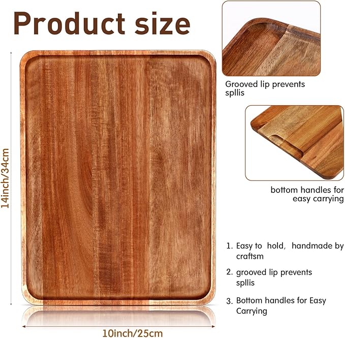 Roowest 5 Pack Solid Acacia Wood Serving Trays for Laser Engraving Rectangular Wooden Board for Food Appetizer Serving Tray Plates for Vegetables Fruit Cheese Housewarming Gifts(14 x 10 Inch)
