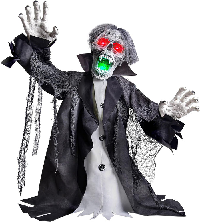 Halloween Animatronic Zombie Groundbreaker Decoration, 2.3 FT Motion & Sound Activated Scary Outdoor Prop with Light-Up Eyes for Yard, Lawn, Patio & Haunted House