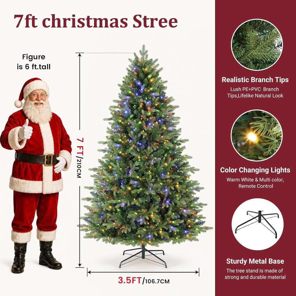 Alupssuc 7ft Prelit Artificial Full Hinged Christmas Tree with Color Lights