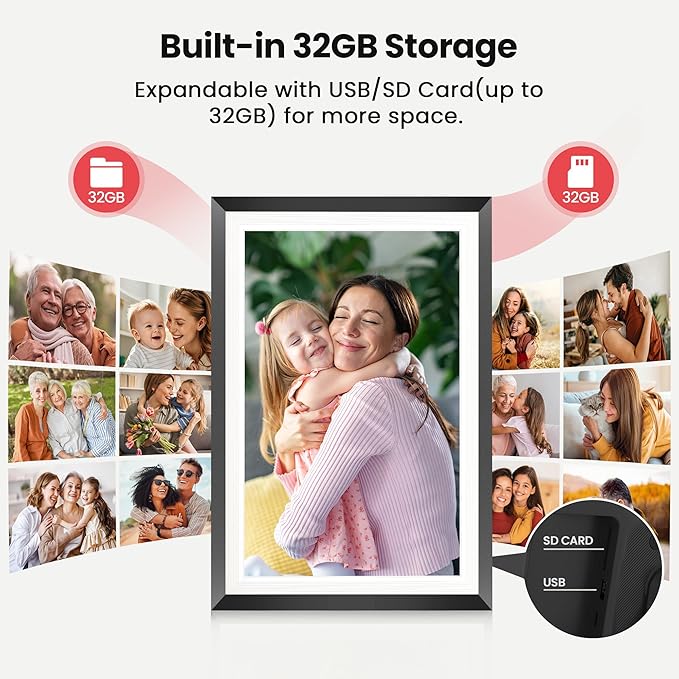 RCA 10.1” WiFi Digital Picture Frame, Electronic Photo Frames 32GB Storage, HD IPS Touch Screen WiFi Frame/Auto Rotate/Wall Mounted, Easy Setup in Uhale App to Share Photo/Video Anytime (Black)