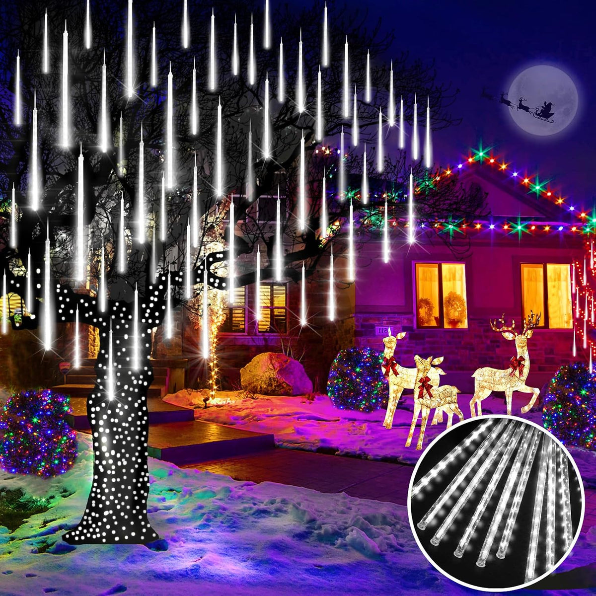 KNONEW 1080 LED 30 Tubes Meteor Shower Lights Christmas Lights Outdoor