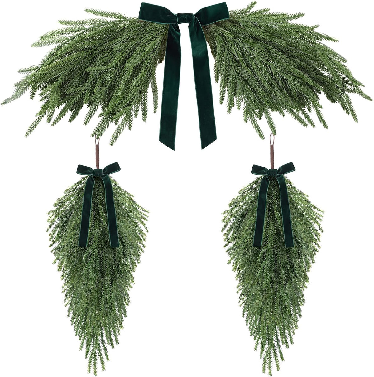 Syhood 3 Pcs 24'' Christmas Greenery Teardrop Swag and Arch Wreath, Green