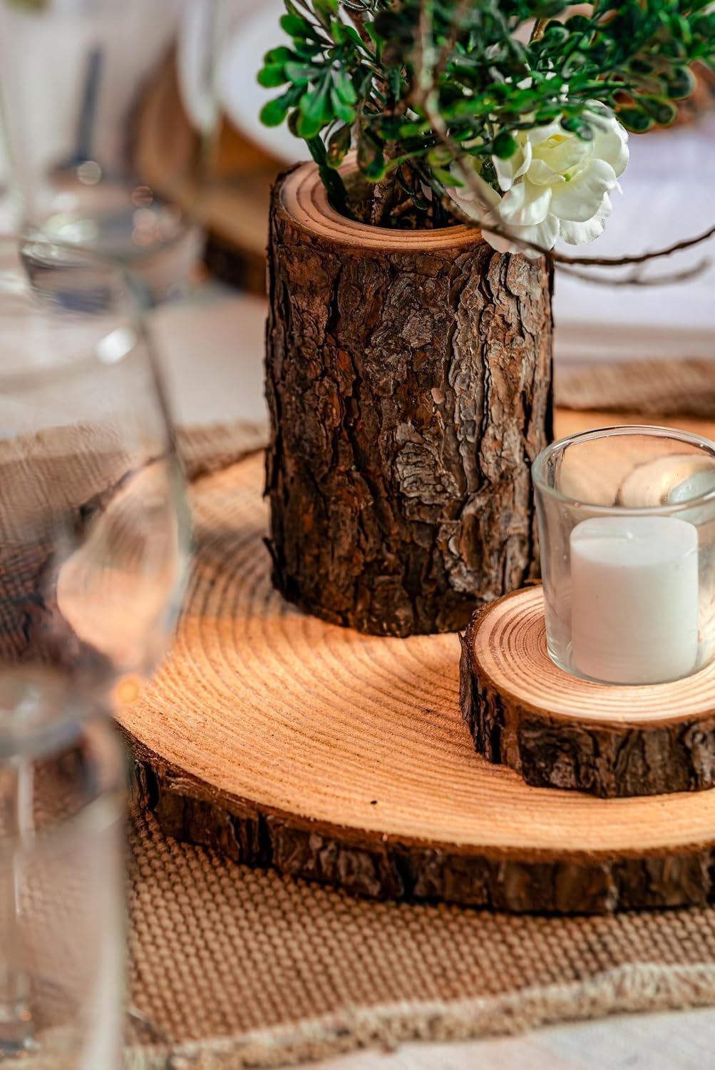set of 8 large (11-12) inch rustic wood, close-up detail