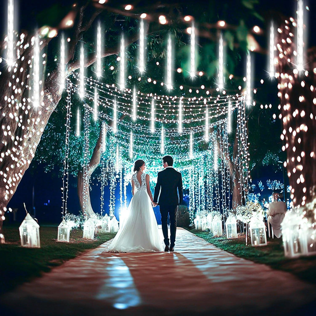 christmas lights outdoor, 24 tubes meteor shower lights shown in use