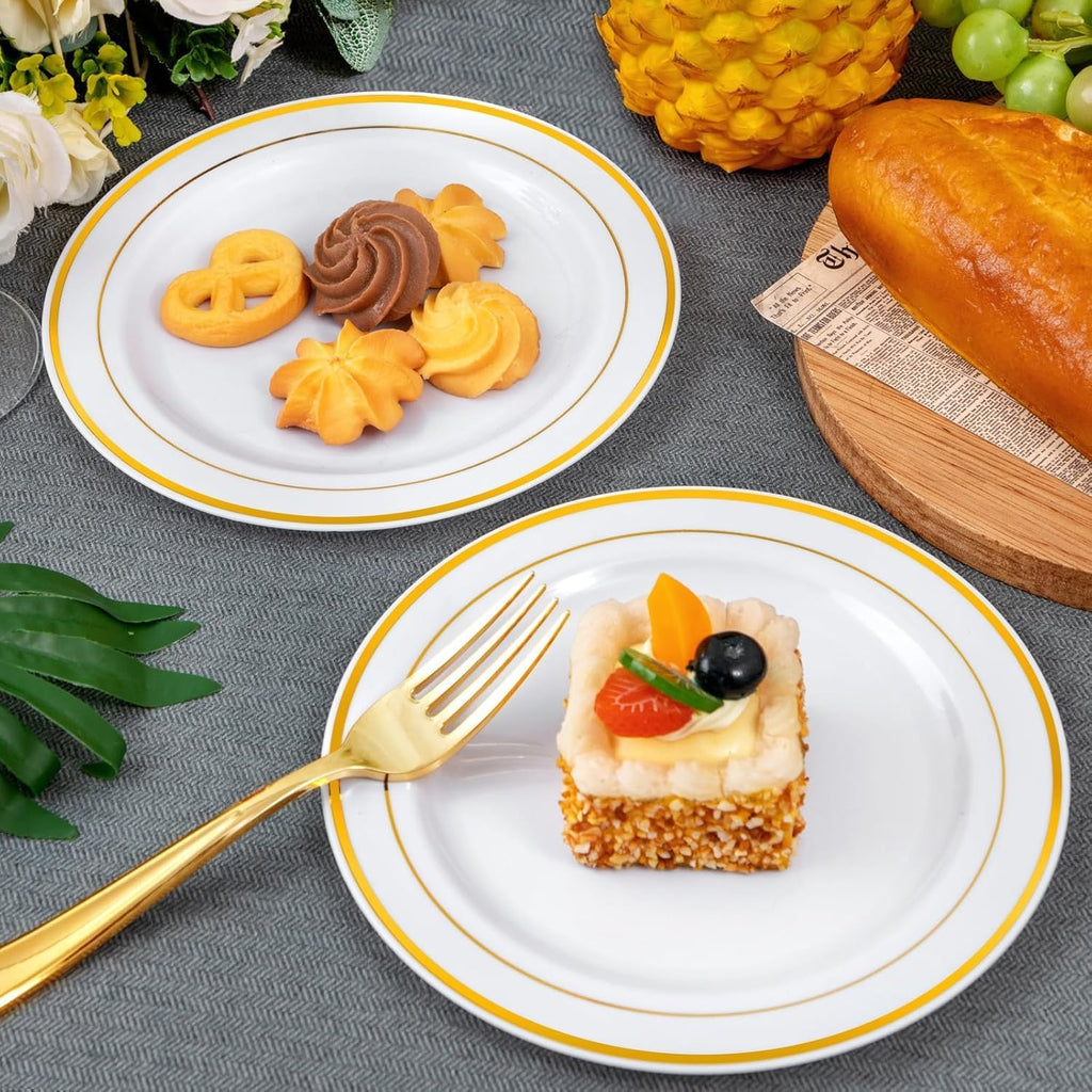 wellife 240 pcs disposable dessert plates with gold, package contents