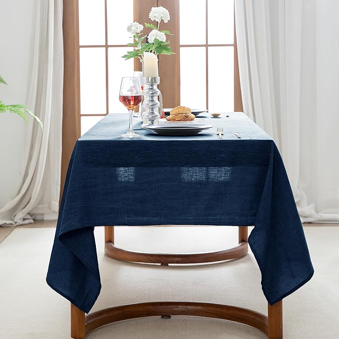 EVERLY 100% Pure Linen Rectangle Tablecloths 60x84Inches for Dining,Buffet Parties,Picnic,Events,Weddings and Restaurants,Decorative Halloween,Thanksgiving Machine Washable Tablecloths-Navy Blue