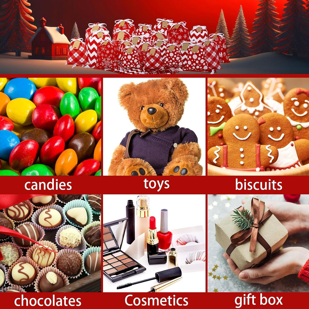 abbylike 40 pcs reusable christmas gift bags with showing dimensions
