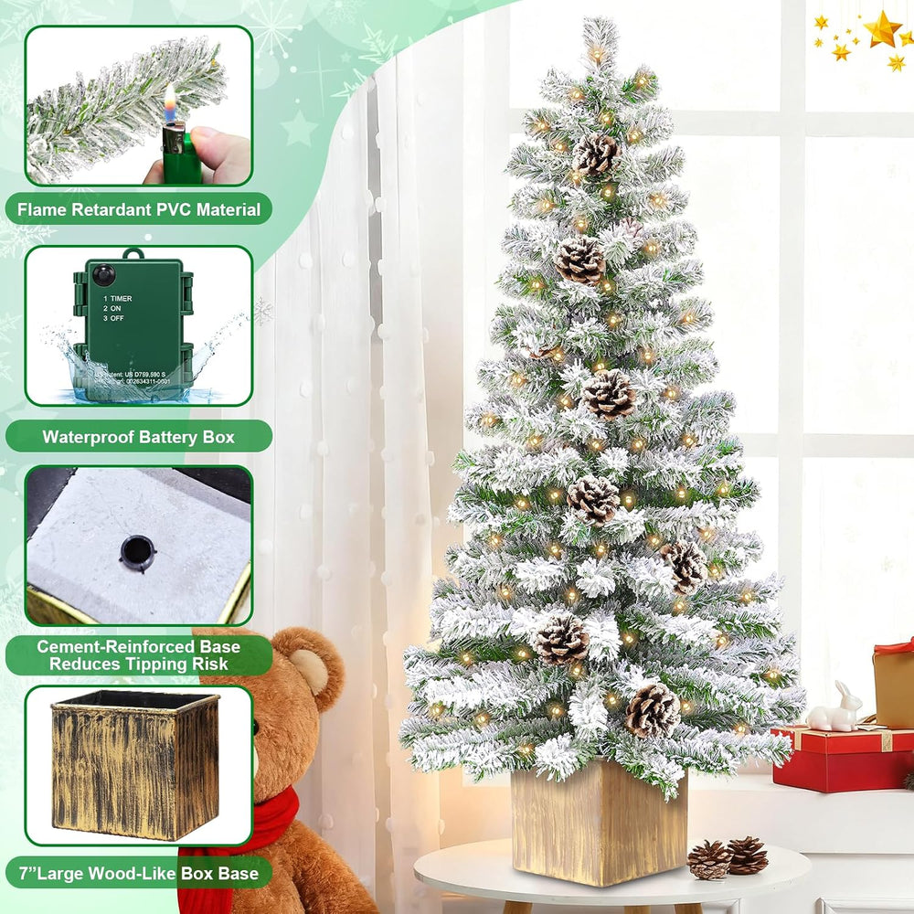 Outdoor Christmas Decor 2 Pack 4 Ft Snow Flocked Entrance Tree with Lights