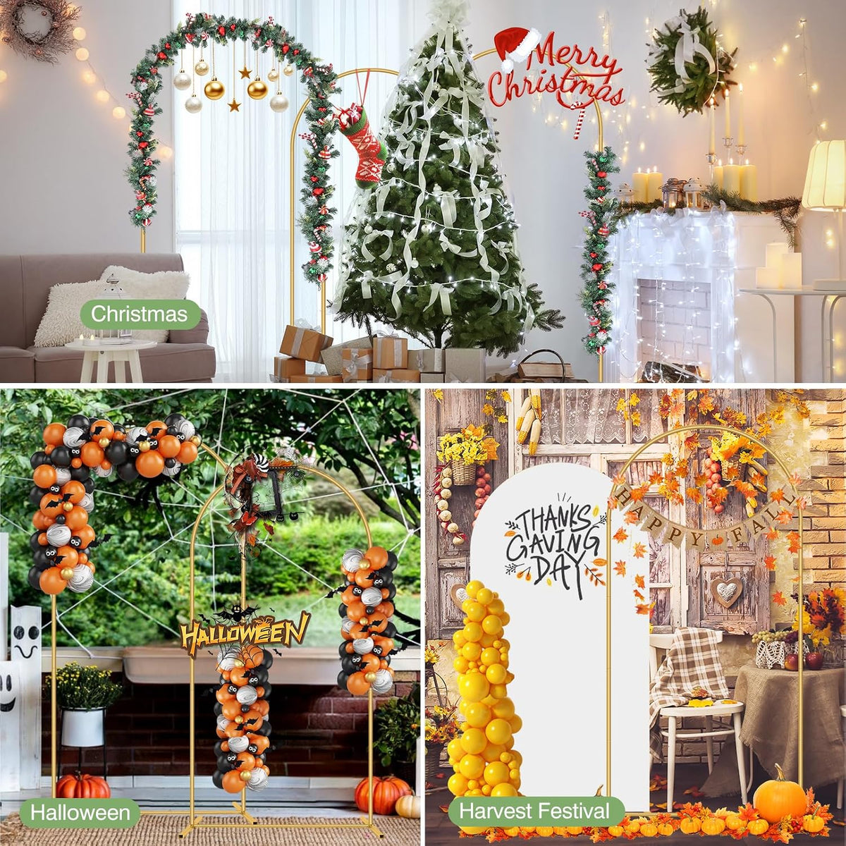 metal wedding arch (7.2ft, 6.6ft, 6ft) backdrop gold on a desk or shelf