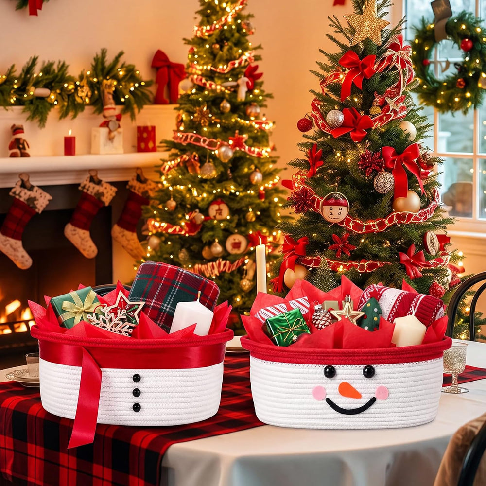 Zopeal 2 Pcs Christmas Red Snowman Gift Basket Empty, 15 x 11 x 6 Inch